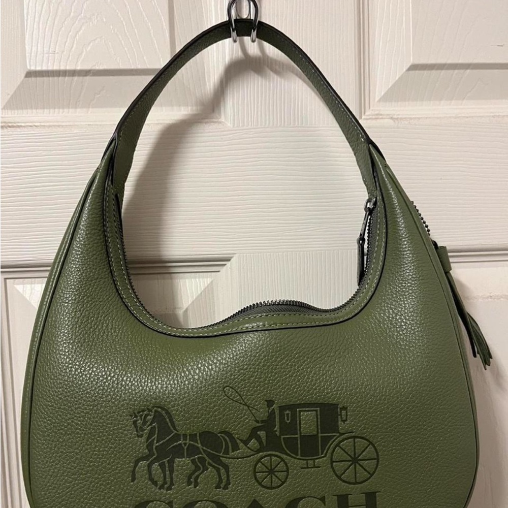 Coach Green Leather Hobo Bag with Carriage Design